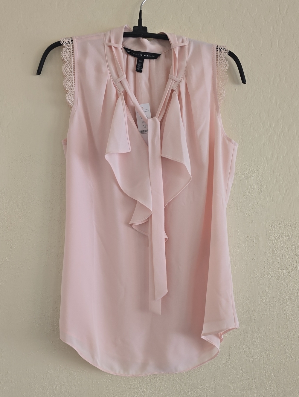 NWT WHBM Light Pink Ruffle Tie-Neck Lace-Trim Sleeveless Camisole